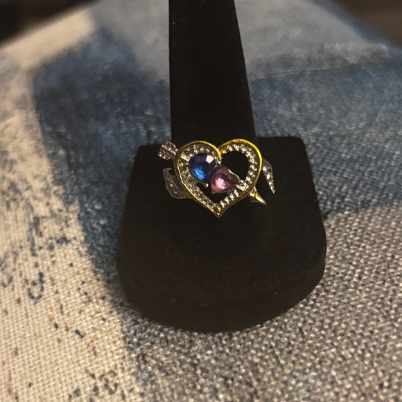 Jewelry - Heart Arrow Gemstone Ring with Blue and Pink Stones